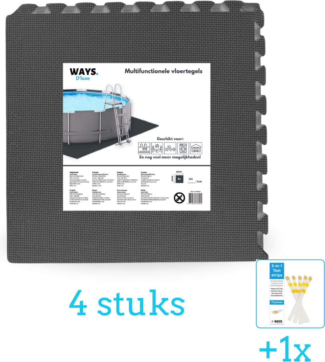 WAYS Dluxe - Multifunctionele ondertegel - Antraciet - (8 stuks per verpakking) - 4 stuks - Voordeelverpakking - Inclusief WAYS Testrips (1 stuks)